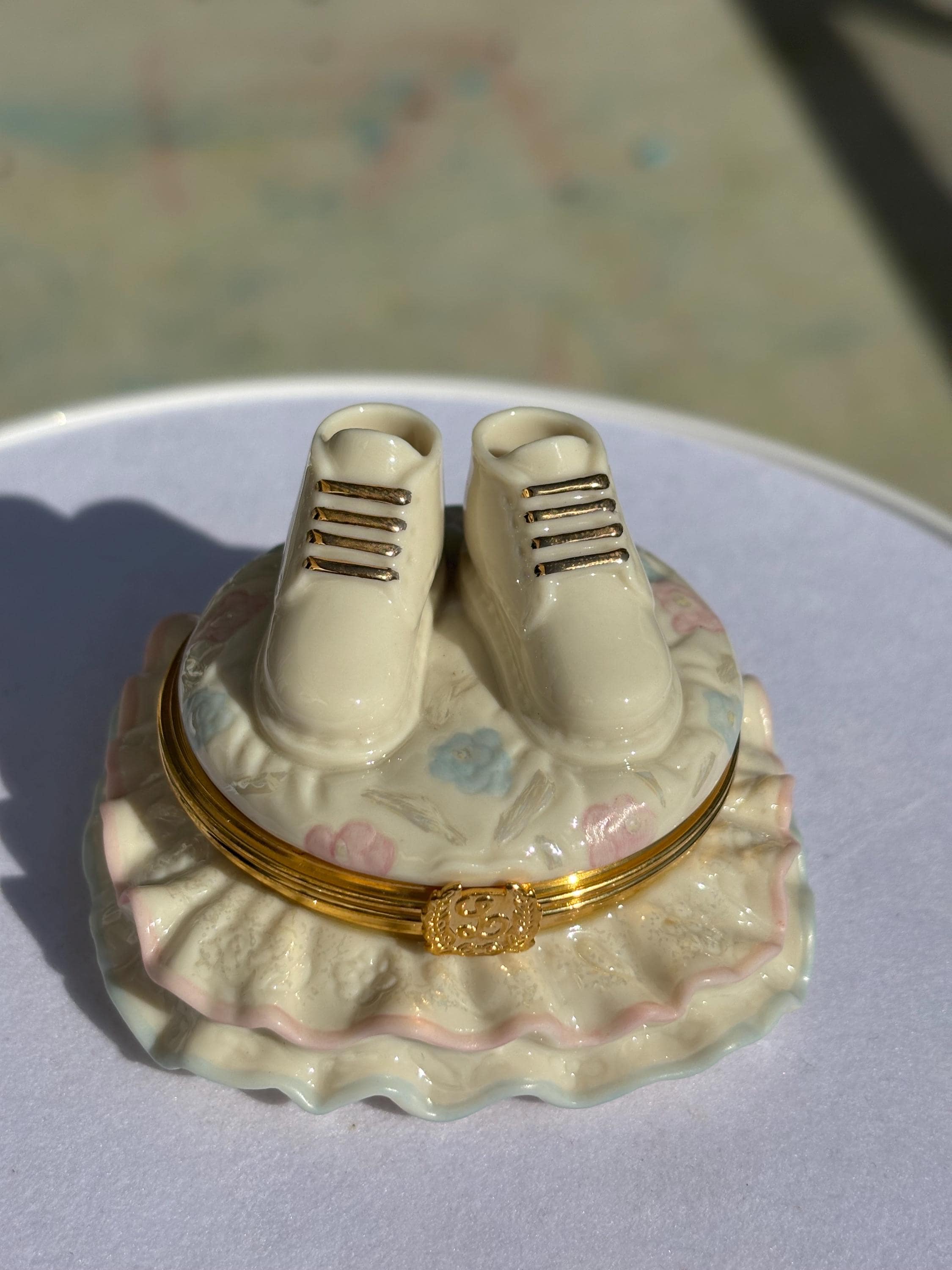 Vintage Lenox Porcelain Trinket Box | Baby Booties, Gold Trim - Etsy