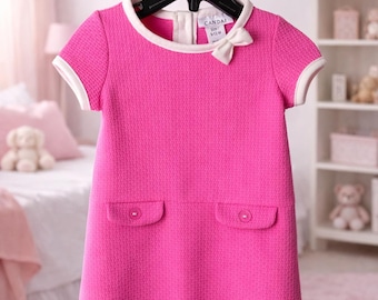 Pink Textured Knit Toddler Dress | Retro Shift Style Baby Girl Outfit