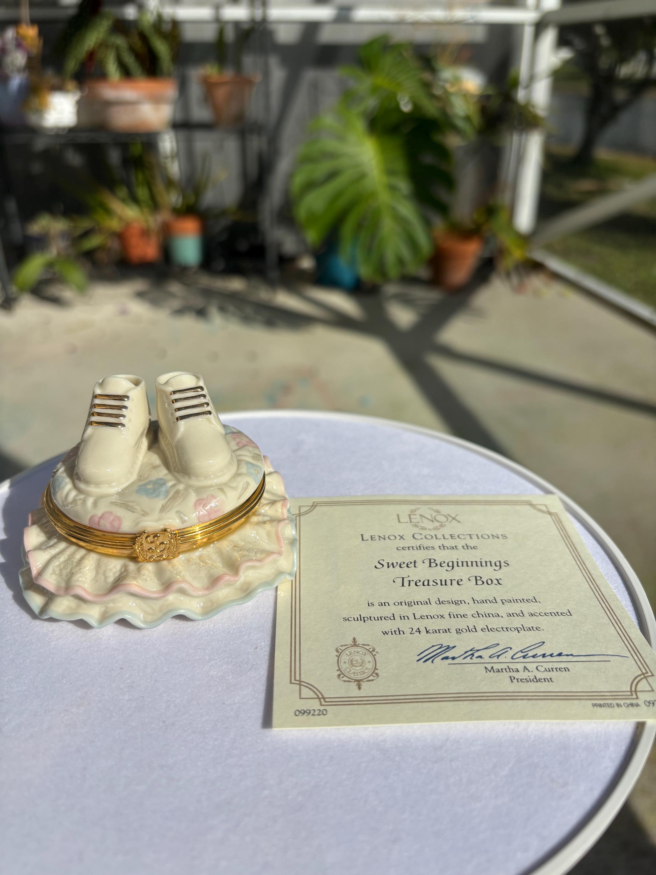 Vintage Lenox Porcelain Trinket Box | Baby Booties, Gold Trim - Etsy