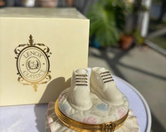 Vintage Lenox Porcelain Trinket Box | Baby Booties, Gold Trim - Etsy