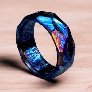 Minimalist Unique Titanium Ring Daimond Cut Colorful Random Titanium Pattern Heat Anodized Handcrafted Ring Men Personalize Gift Anniversary