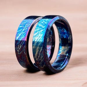 Unique Couple Titanium Minimalist Ring  Colorful Random Titanium Pattern Heat Anodized Handcrafted Ring Men Personalize Anniversary Gift .