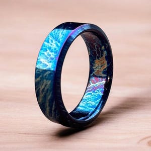 Unique Titanium Minimalist Ring  Colorful Random Titanium Pattern Heat Anodized Handcrafted Ring Men Personalize Anniversary Gift For Him.