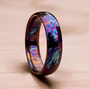 Minimalist Unique Titanium Ring Dome Shaped Colorful Random Titanium Pattern Heat Anodized Handcrafted Ring Men Personalize Gift Anniversary