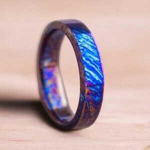Minimalist Unique Titanium Ring Colorful Random Titanium Pattern Heat Anodized Handcrafted Titanium Ring Men Personalized Gift Anniversary.
