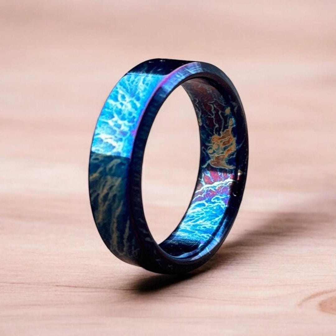 Handcrafted Titanium Ring, Colorful Anodized Pattern, Minimalist Band ...