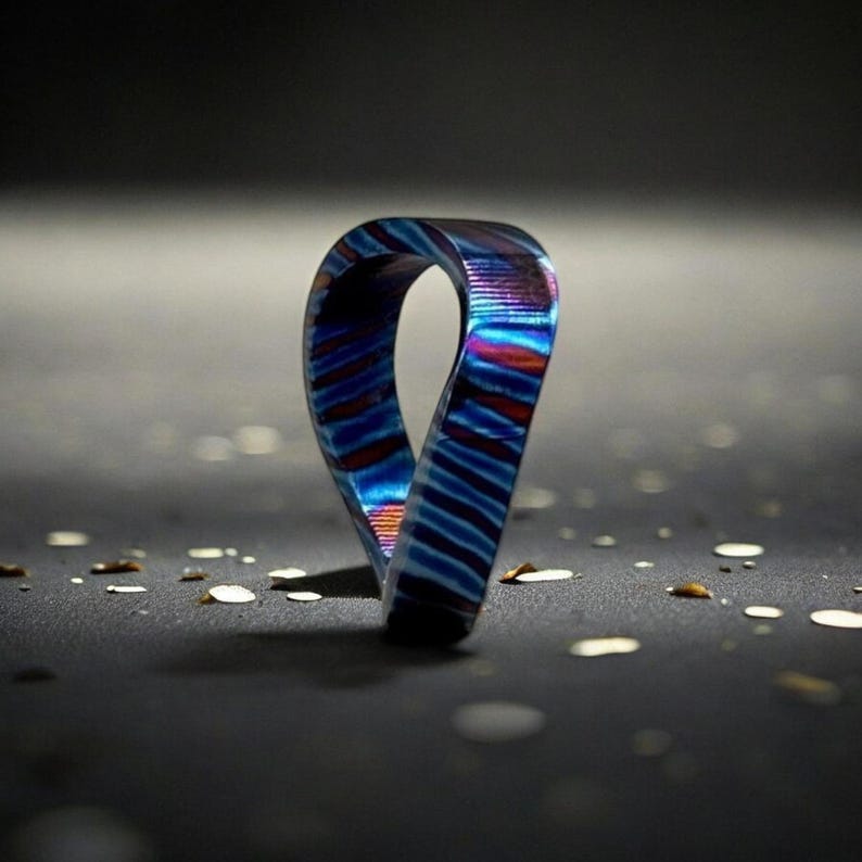 Handmade Timascus Curve Ring Colorful Mokuti Titanium Damascus Wedding ...