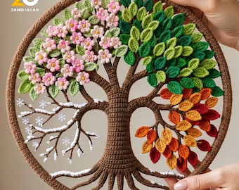Crochet Tree of Life Wall Hanging Pattern PDF, Four Seasons Crochet Wall Decor, Boho Home Art, Digital Download Pattern