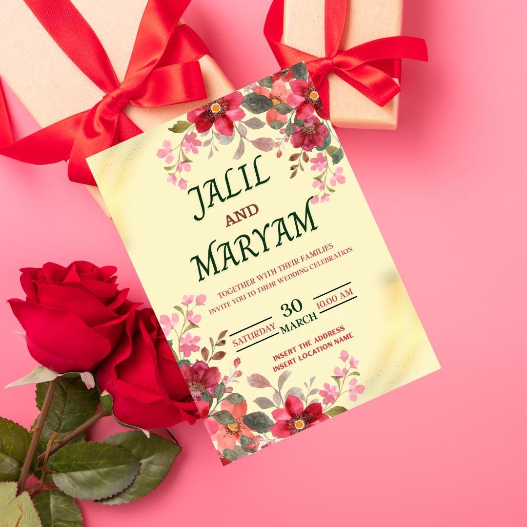 Wedding Card Computer Elegant Wedding Card Template | Editable & Printable Digital Wedding ...