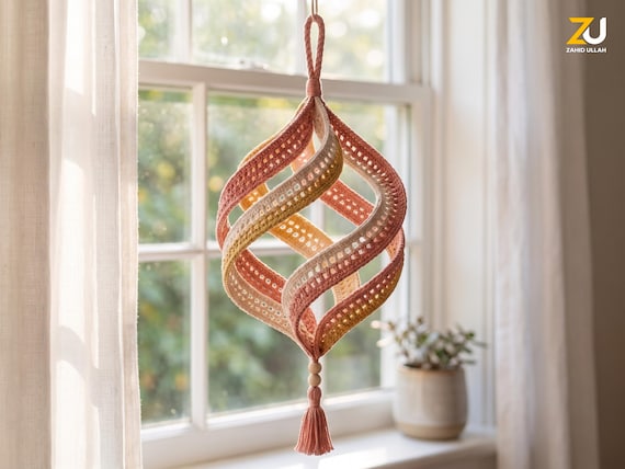 Crochet Wind Spinner Pattern PDF, Open Petal Lantern, Hanging Garden Decor, Spiral Window Ornament
