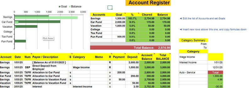 Printable Account Register Template | Excel & PDF (digital Download) - Etsy