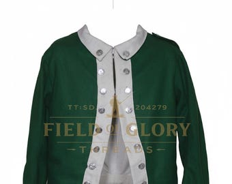 Vintage wollen jas in militaire stijl – groen en wit met tinnen ankerknopen, linnen voering