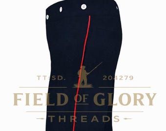 Wollen burgeroorlogbroek - geconfedereerde marineblauwe re-enactmentbroek voor officieren, strepen 0,8 rangschikking