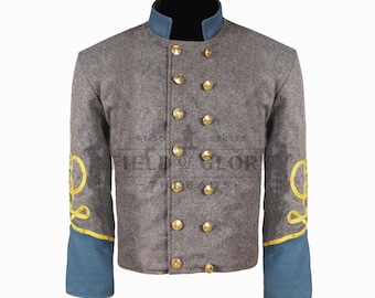 Confederate grijs double-breasted shelljack – gekleurde manchetten en kraag 3e vlecht