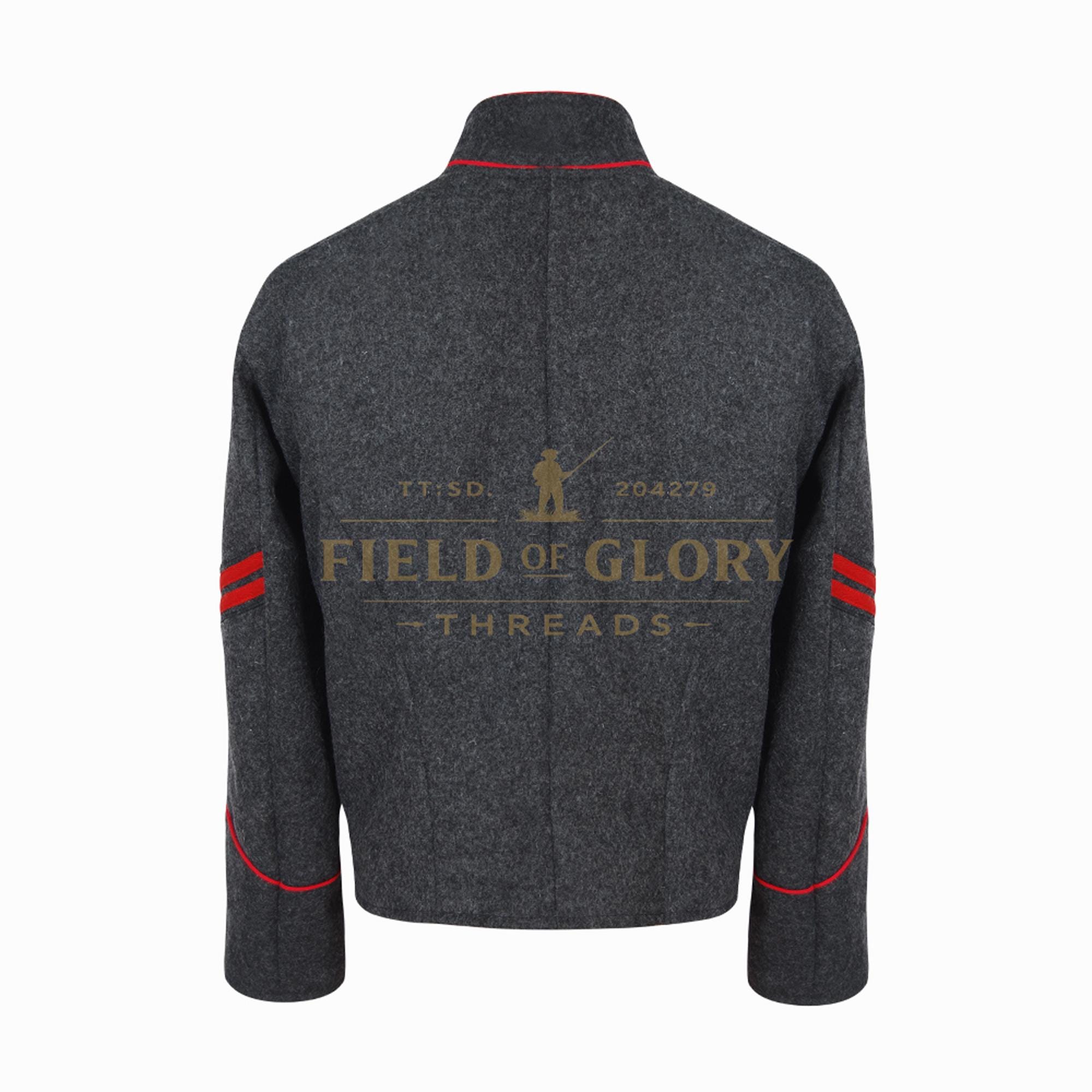 Civil War Richmond Gray Wool Shell Jacket: Reenactment, Red Piping