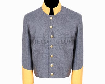 Grijs jack met enkele rij knopen van de Amerikaanse Confederate Civil War, gekleurde manchetten en kraag, effen