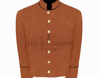 Confederate Butternut Shell-jas uit de Amerikaanse burgeroorlog, met contrasterende kleur biezen