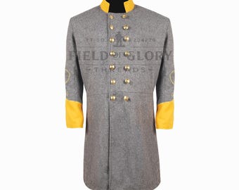 Geconfedereerde geklede jas – cavalerie-uniform burgeroorlog, re-enactmentkostuum