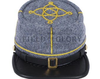 Geconfedereerde officier Wool Kepi – burgeroorloghoed, leren rand