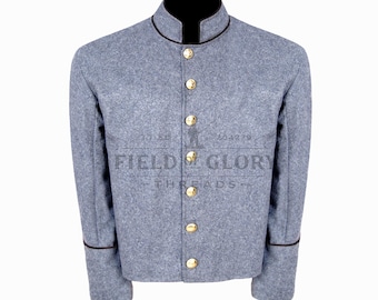 US Civil War CS Gray Shell Jacket with Color Piping Trim All Sizes