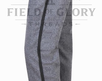 Grijze wollen broek uit de Amerikaanse burgeroorlog met 1 streep voor re-enactments