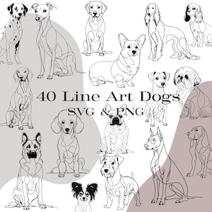 40 Full Body Dog SVG & PNG Line Art Illustrations, Dog Breeds SVG Bundle, Dog Clipart