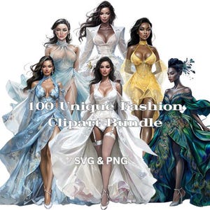 100 Unique Fashion Clipart, Full Body, Fashion Dresses, SVG & PNG Bundle, Fashion Illustrations, Clipart Models