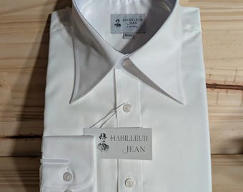 Camisa blanca de cuello francés en sarga de 2 capas