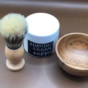 Father&#39;s Day Gift - SHAVING BRUSH, wooden bowl, shaving CREAM - Self-care Set for men, present for him, Birthday gift for men, gift for dad