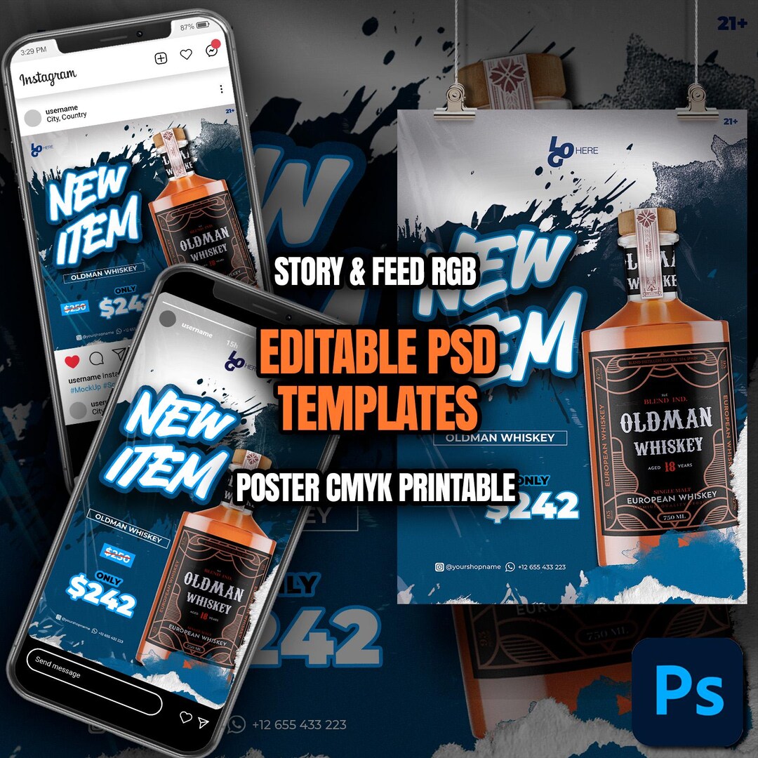Whiskey Promo Flyer PSD Template | Grunge Bar Poster Design for ...