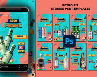 Retro Instagram Story-mallar: PSD-layouter för barer och nattklubbar (digital nedladdning)