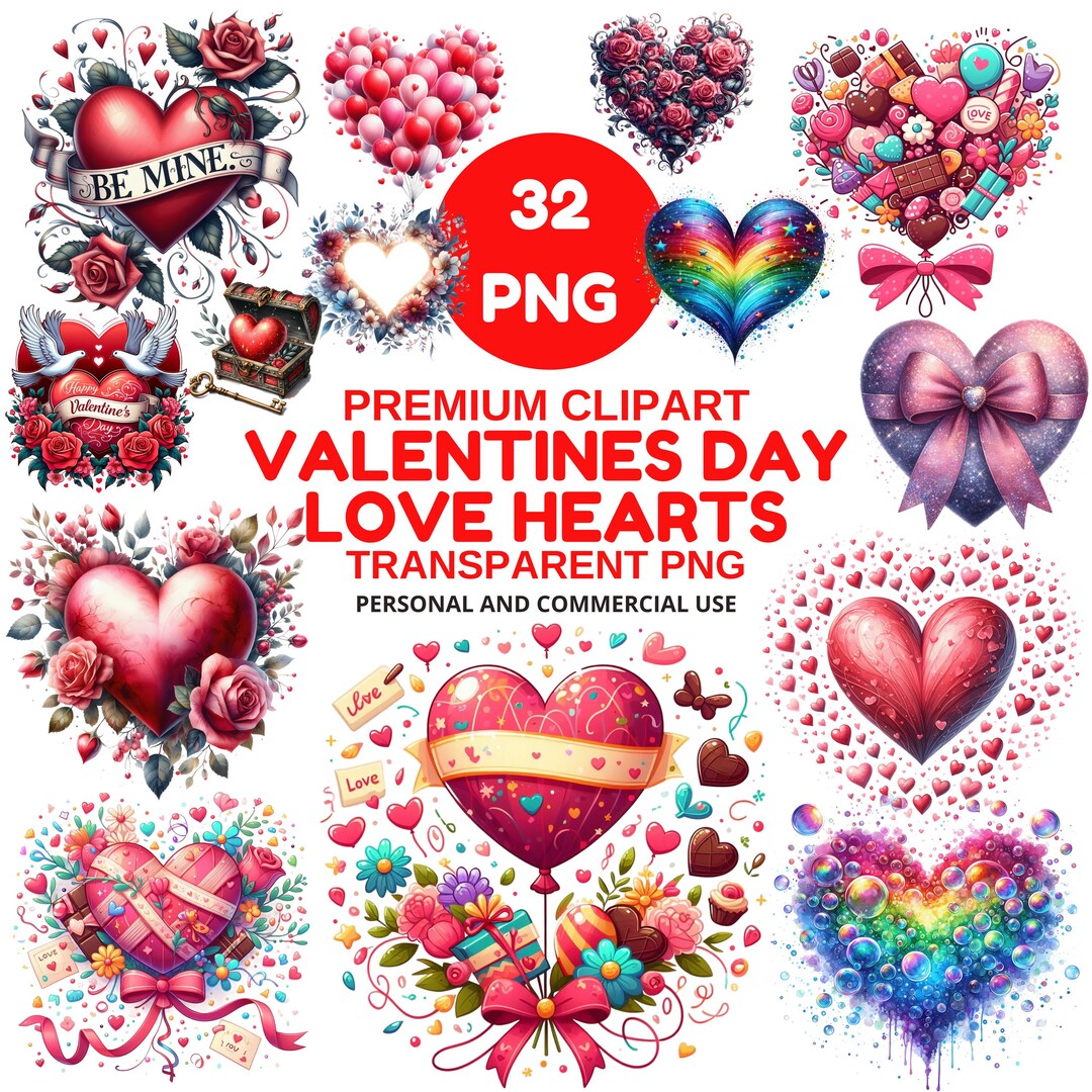 Valentines Day Love Hearts Clipart Transparent PNG | Romantic Heart ...
