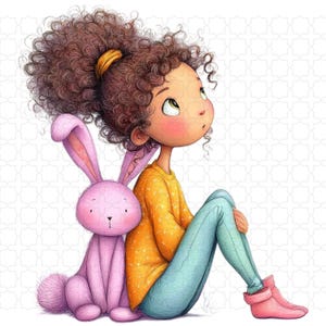 34 Quirky Girl With Bunny Clipart | Plush Rabbit Characters | Nursery ...