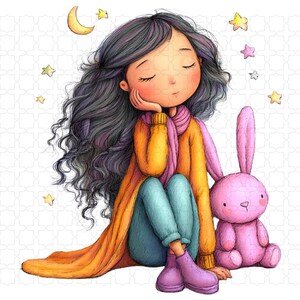 34 Quirky Girl With Bunny Clipart | Plush Rabbit Characters | Nursery ...
