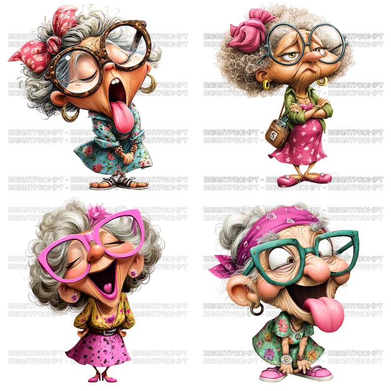 Funny Grandma Clipart Bundle, Quirky Granny PNG Graphics - Etsy