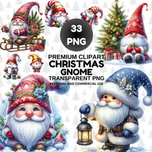 Könnte beinhalten: Eine Sammlung von Weihnachtszwerg-Clipart in verschiedenen Posen und Stilen. Die Zwerge sind mit langen weißen Bärten, festlichen Hüten und Winterkleidung dargestellt. Das Bild enthält den Text "Premium Clipart Christmas Gnome Transparent PNG".