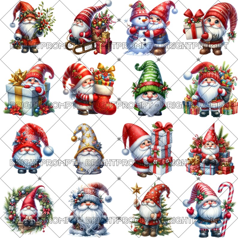 Christmas Gnome Clipart | Santa PNG Set, Holiday Illustrations (digital ...