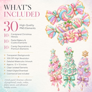 Pastel Christmas Candy Clipart Bundle, Candyland Sweets PNG, Gingerbread Cookies & Candy Cane Graphics Featuring gingerbread, Christmas cookies, candy canes, peppermint sweets, cupcakes, candy trees, stockings, wreaths, bows and gingerbread houses
candyland christmas, pastel christmas, christmas candy png, sweet treats png, christmas clipart, gingerbread clipart, christmas cookies, candy cane clipart, pink christmas png, pastel holiday png, candyland clipart, holiday sweets png