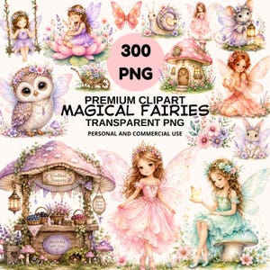 Magical Garden Fairies Clipart, Nature Woodland Fairies Forest Illustration, 300 Watercolor Fairy Transparent PNG