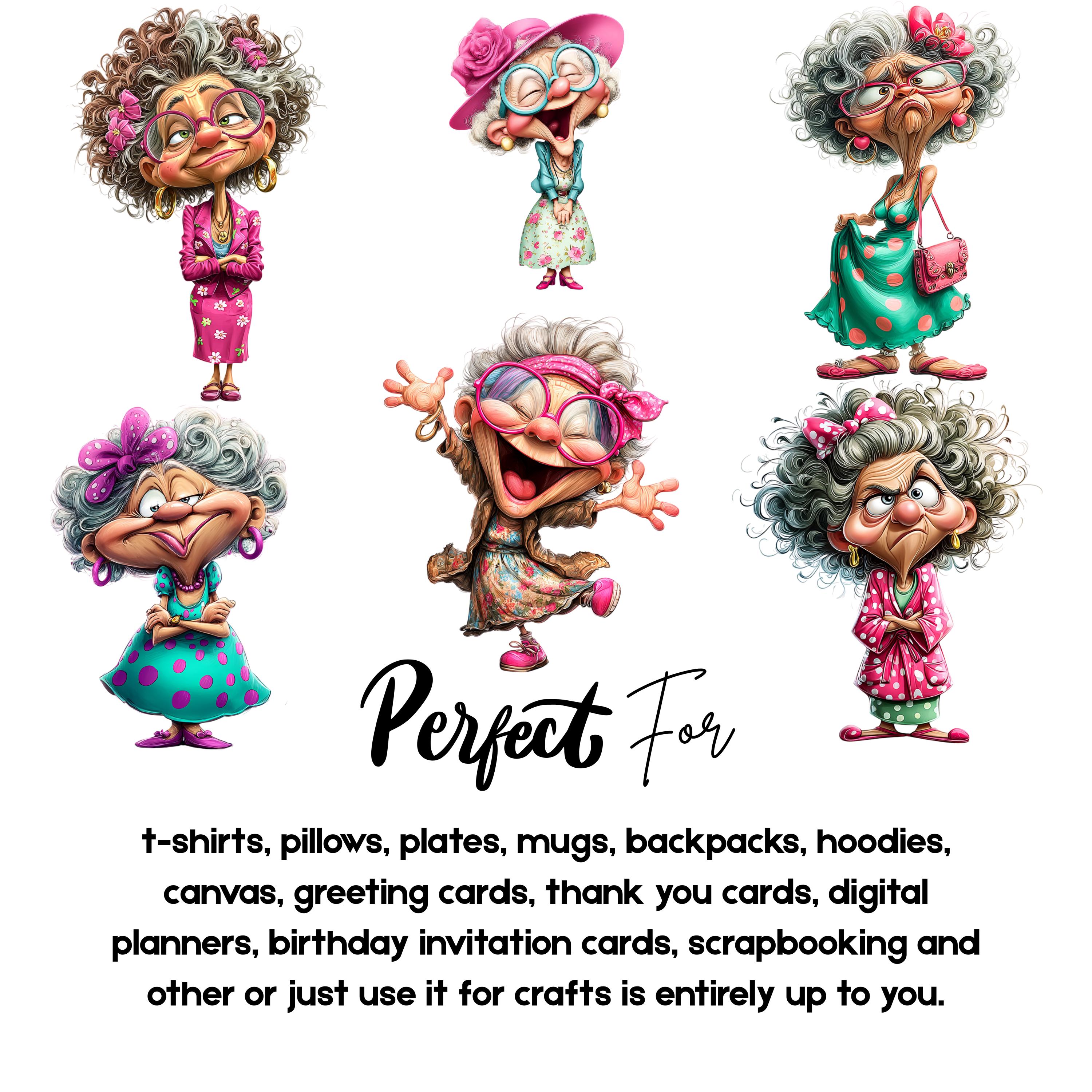 Funny Grandma Clipart Bundle, Quirky Granny PNG Graphics - Etsy