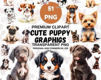 51 Puppy Graphics Clipart | Dog, Puppies, Pet Stickers & Sublimation Designs | Transparent PNG