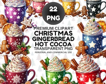 Gingerbread Christmas Hot Cocoa Clipart | Mug Design PNG (22 Elements)