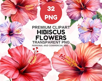 Watercolor Hibiscus Flower Clipart | Tropical Hibiscus PNG | Summer Floral Wedding Invitation Decor