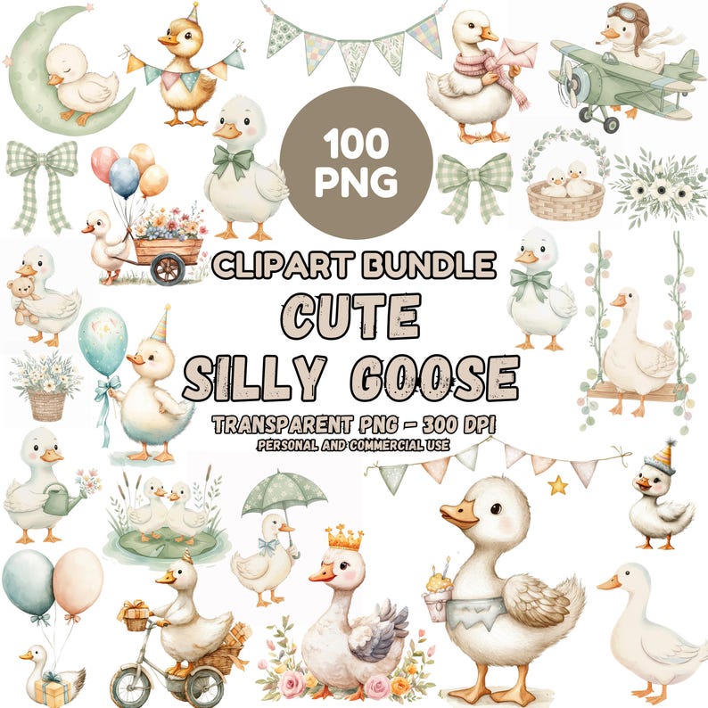 Watercolor Goose Clipart Bundle | Spring Nursery PNG - Etsy