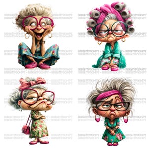 Funny Grandma Clipart Bundle, Quirky Granny PNG Graphics - Etsy