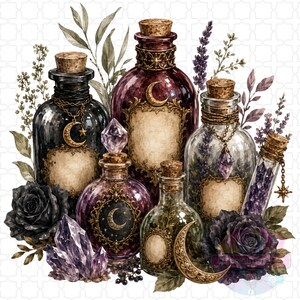 Gothic Apothecary Witch Clipart Bundle, Potion Bottles, Dark Botanical PNG, Mystical Stationery with 40 PNG files featuring potion bottles, spell books, candles, crystals, dark botanicals, moon magic, black florals, ravens, and mystical stationery elements.
gothic clipart, witch clipart, apothecary png, potion bottle png, dark botanical, mystical png, spell book png, witchy stationery, gothic journal, moon magic png, crystal clipart, gothic floral png, digital download