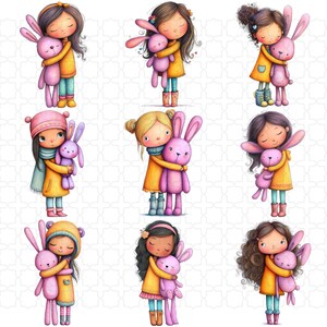 34 Quirky Girl With Bunny Clipart | Plush Rabbit Characters | Nursery ...