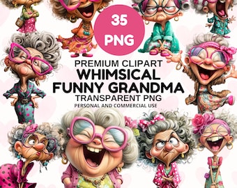 Funny Grandma Clipart Bundle, Quirky Granny PNG Graphics
