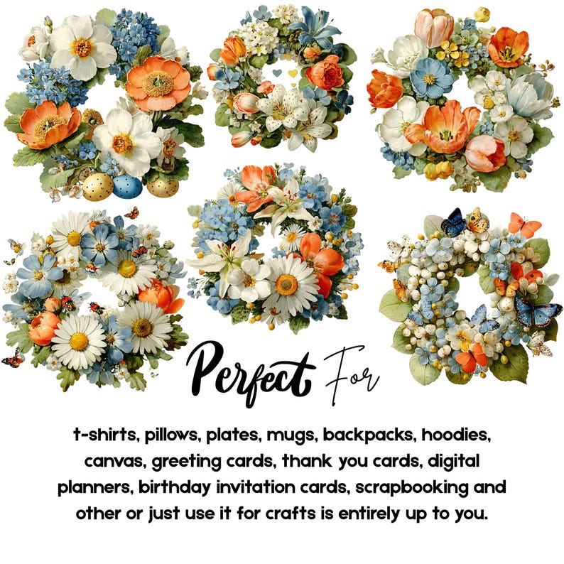 Watercolor Easter Wreath Clipart | Floral Bunny PNG Bundle - Etsy