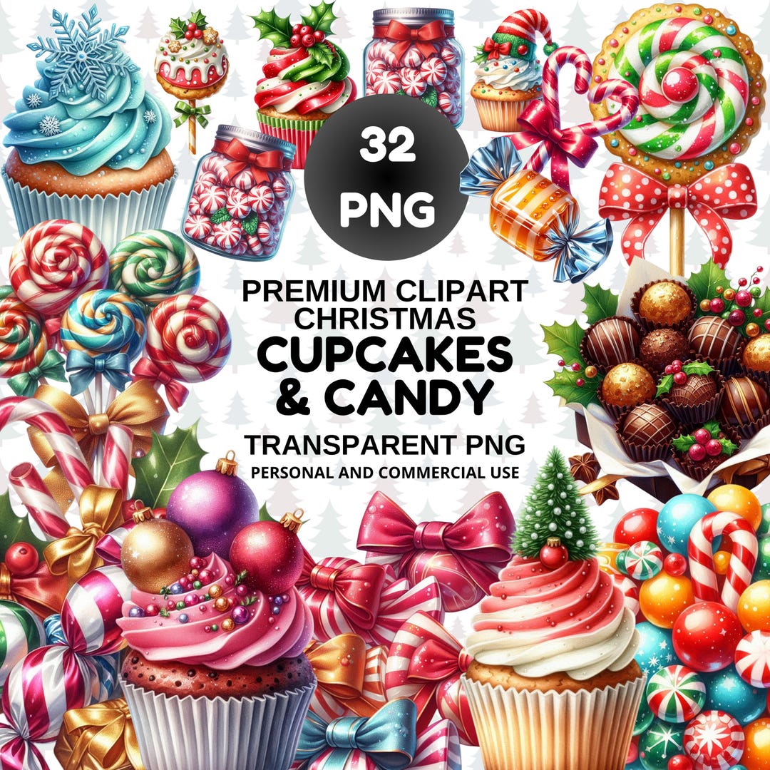 Christmas Cupcakes & Candy Clipart Bundle | Holiday Dessert PNG Set - Etsy